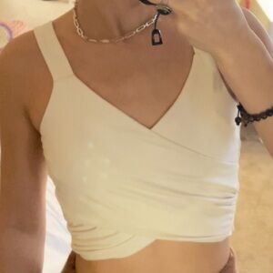 BEBE WHITE SCRUNCH WRAP TANK TOP